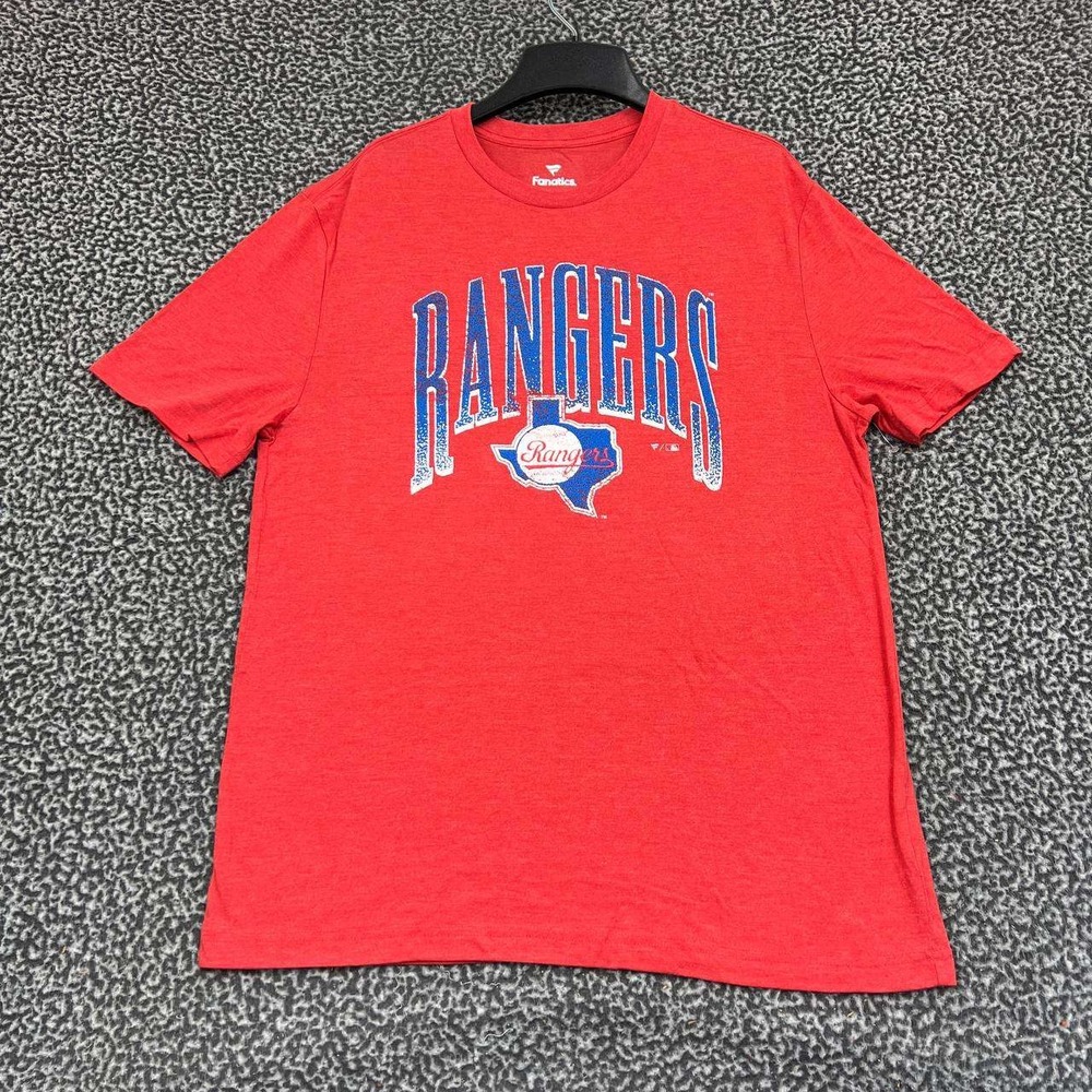 Texas Rangers Shirt Men Large Red Fanatics Short Sleeve Crew Neck L